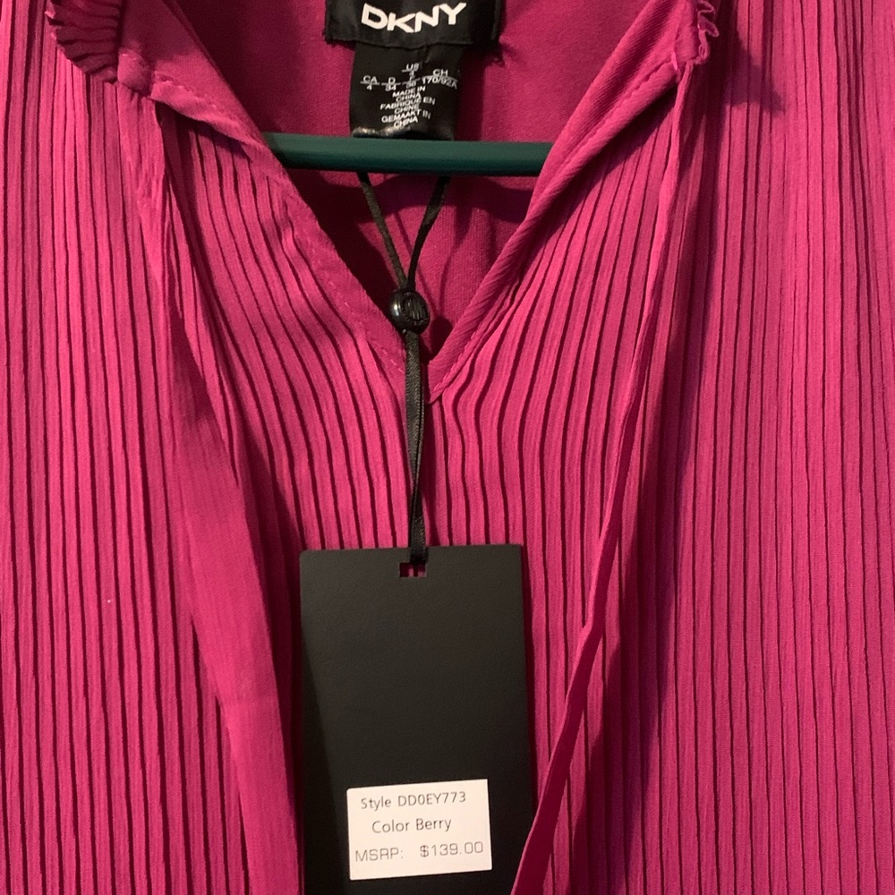 DKNY Pleated Tie-Neck Dress in Berry size 4. NWT and retails for $139